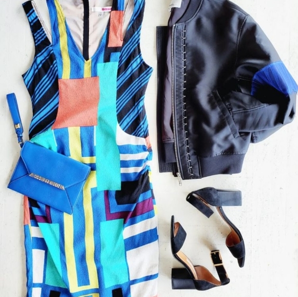 🌸 Rare! Tracy Reese Silk Cutout Colorblock Multiblock T Dress Size 8 - Picture 2 of 11